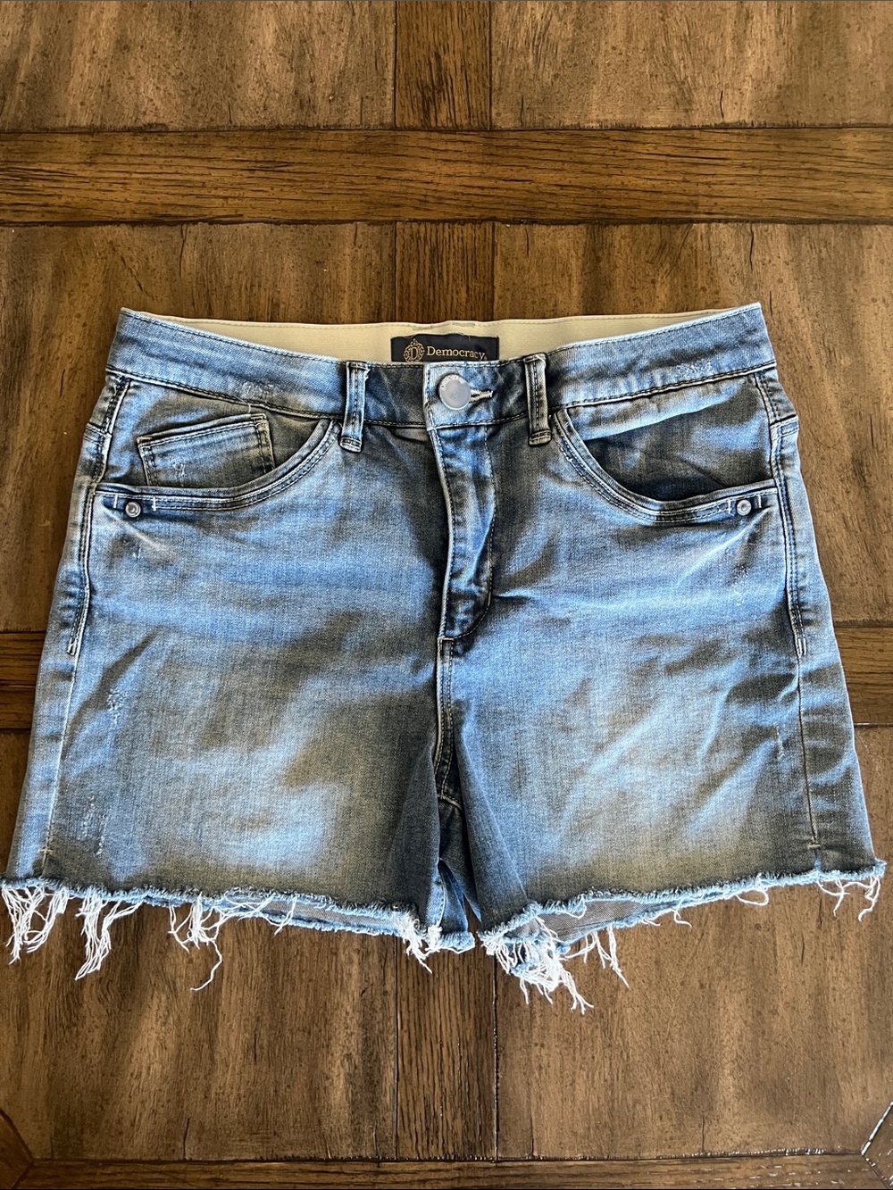 Democracy Light Blue Distressed Raw-Hem Denim Shorts Ab Solution